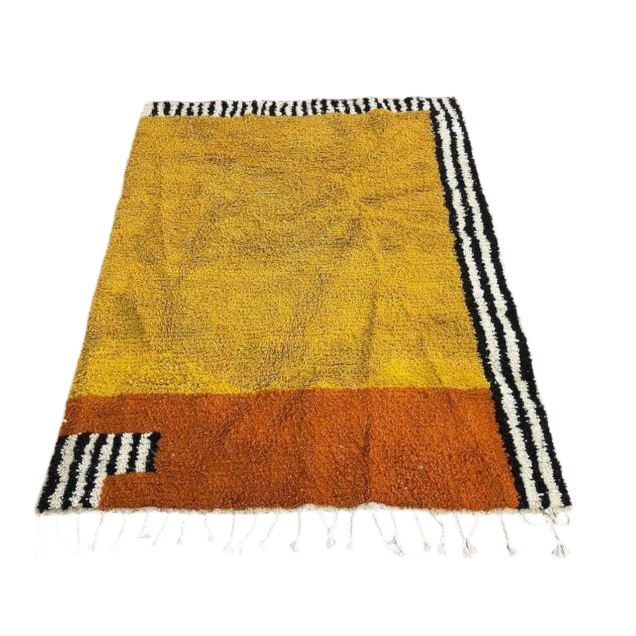 Ręcznie tkany dywan 140x260 cm, wełna, żółty, czarny, biały, pomarańczowy, Maroko
