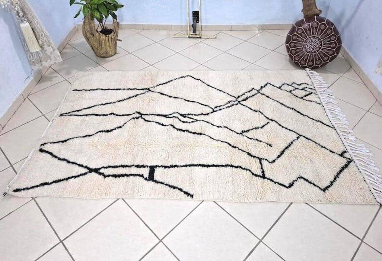 Ręcznie tkany dywan 160x240 cm, wełna, biały, Maroko - 205462