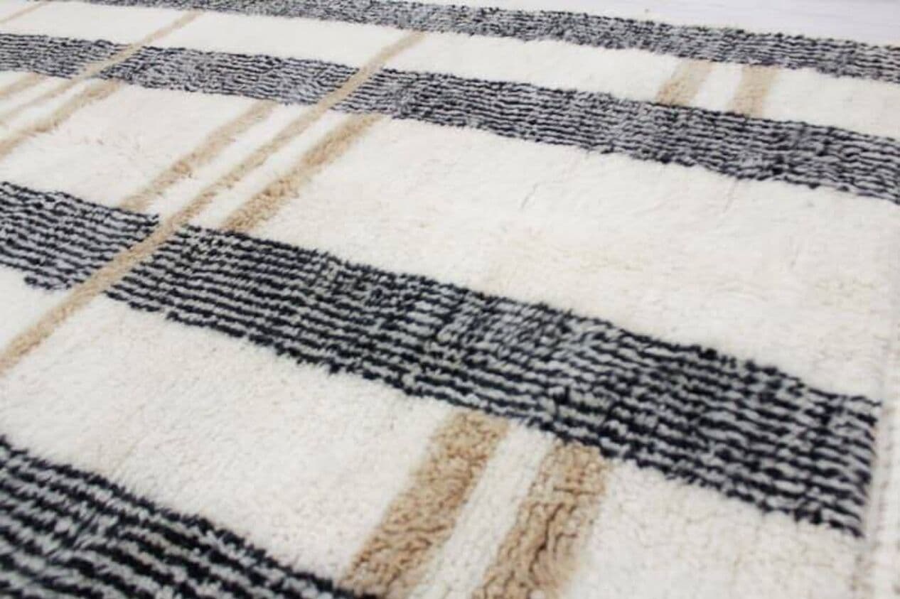 Ręcznie tkany dywan 100x200 cm, wełna, biały, beżowy, czarny, Maroko - 205446