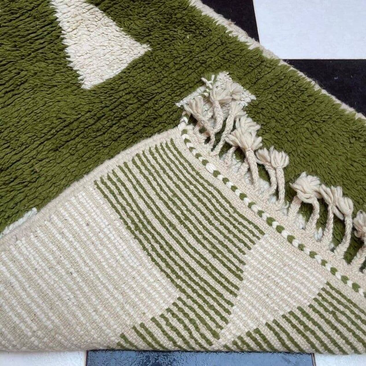 Ręcznie tkany dywan 100x200 cm, wełna, zielony, Maroko - 205419