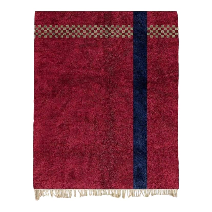 Ręcznie tkany dywan 150x250 cm, wełna, czerwony, granatowy, beżowy, zielony, Maroko