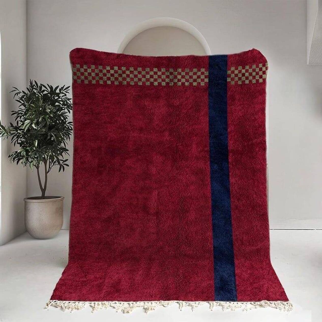 Ręcznie tkany dywan 150x250 cm, wełna, czerwony, granatowy, beżowy, zielony, Maroko - 205310