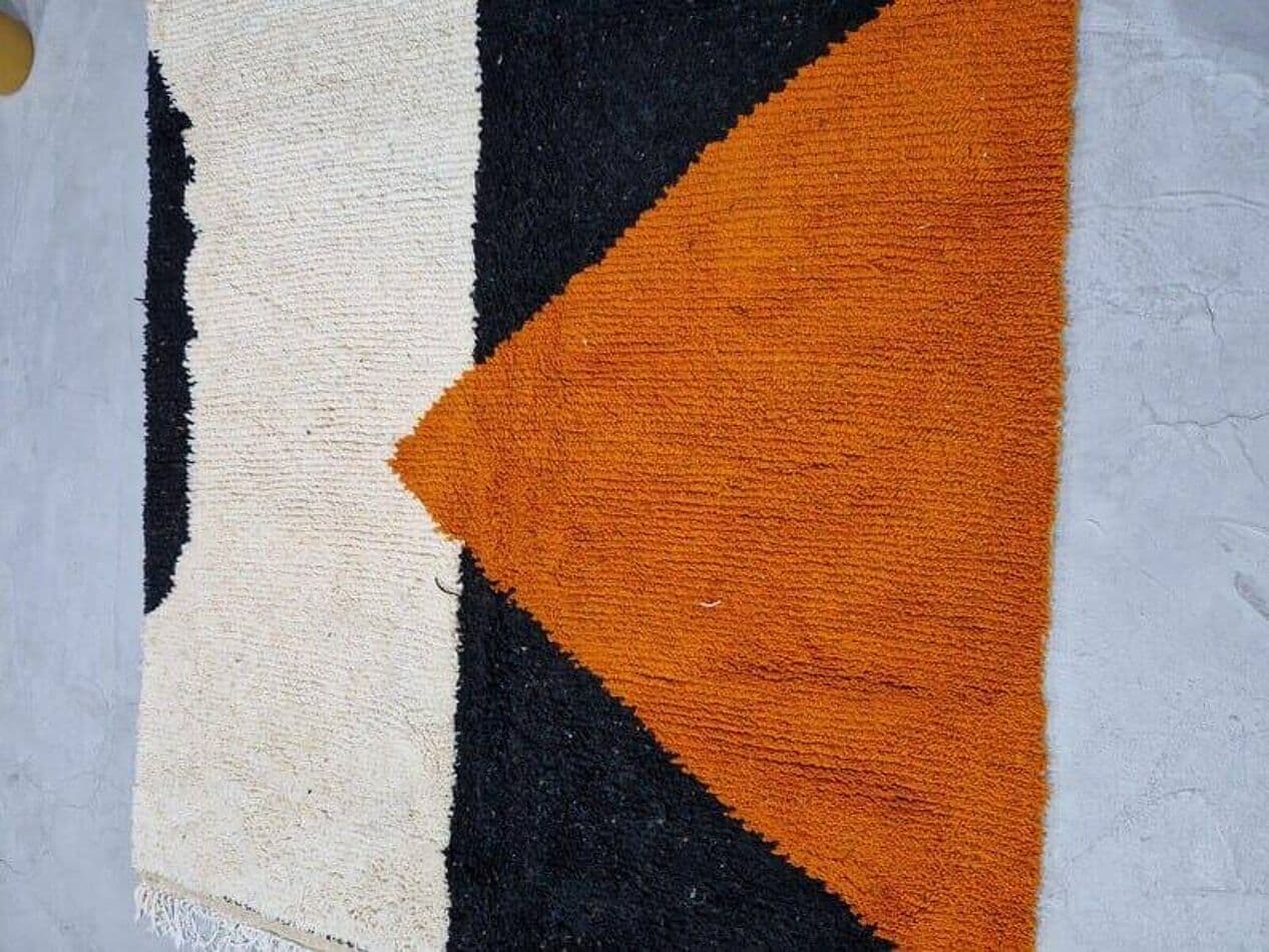 Ręcznie tkany dywan 140x260 cm, wełna, pomarańczowy, czarny, kremowy, Maroko - 205253