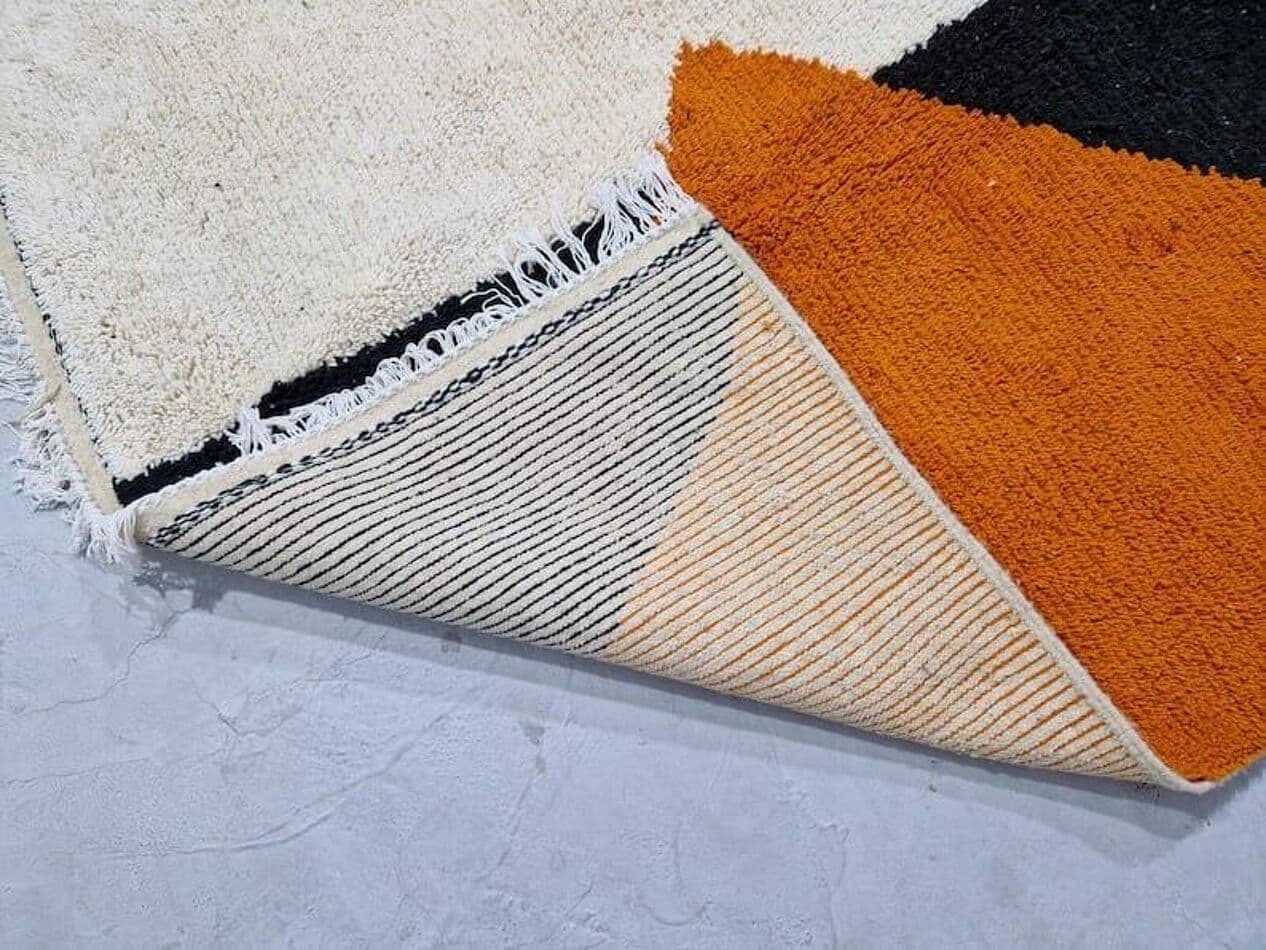 Ręcznie tkany dywan 140x260 cm, wełna, pomarańczowy, czarny, kremowy, Maroko - 205257