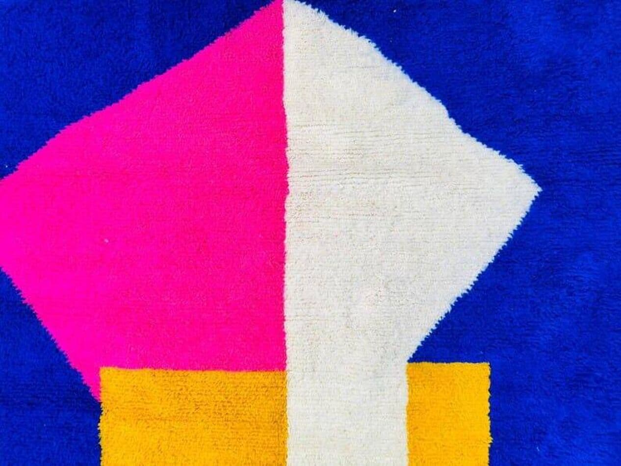 Ręcznie tkany dywan 150x250 cm, wełna, niebieski, różowy, żółty, biały, Maroko - 205222