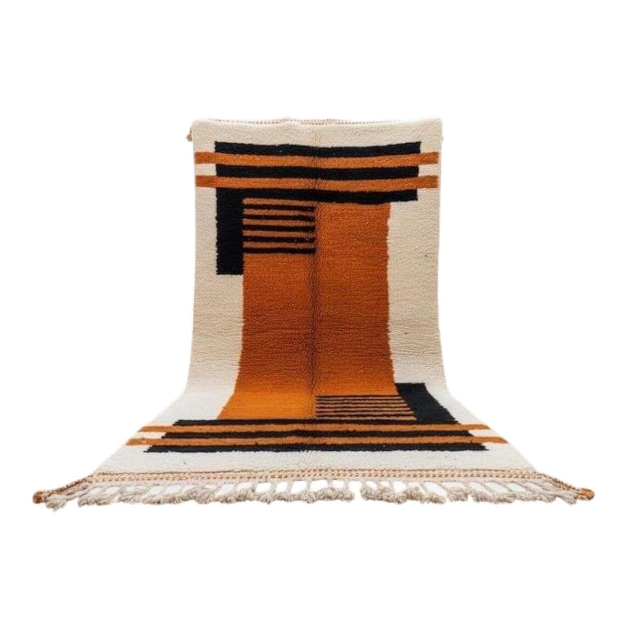 Ręcznie tkany dywan 150x250 cm, wełna, kremowy, czarny, pomarańczowy, Maroko