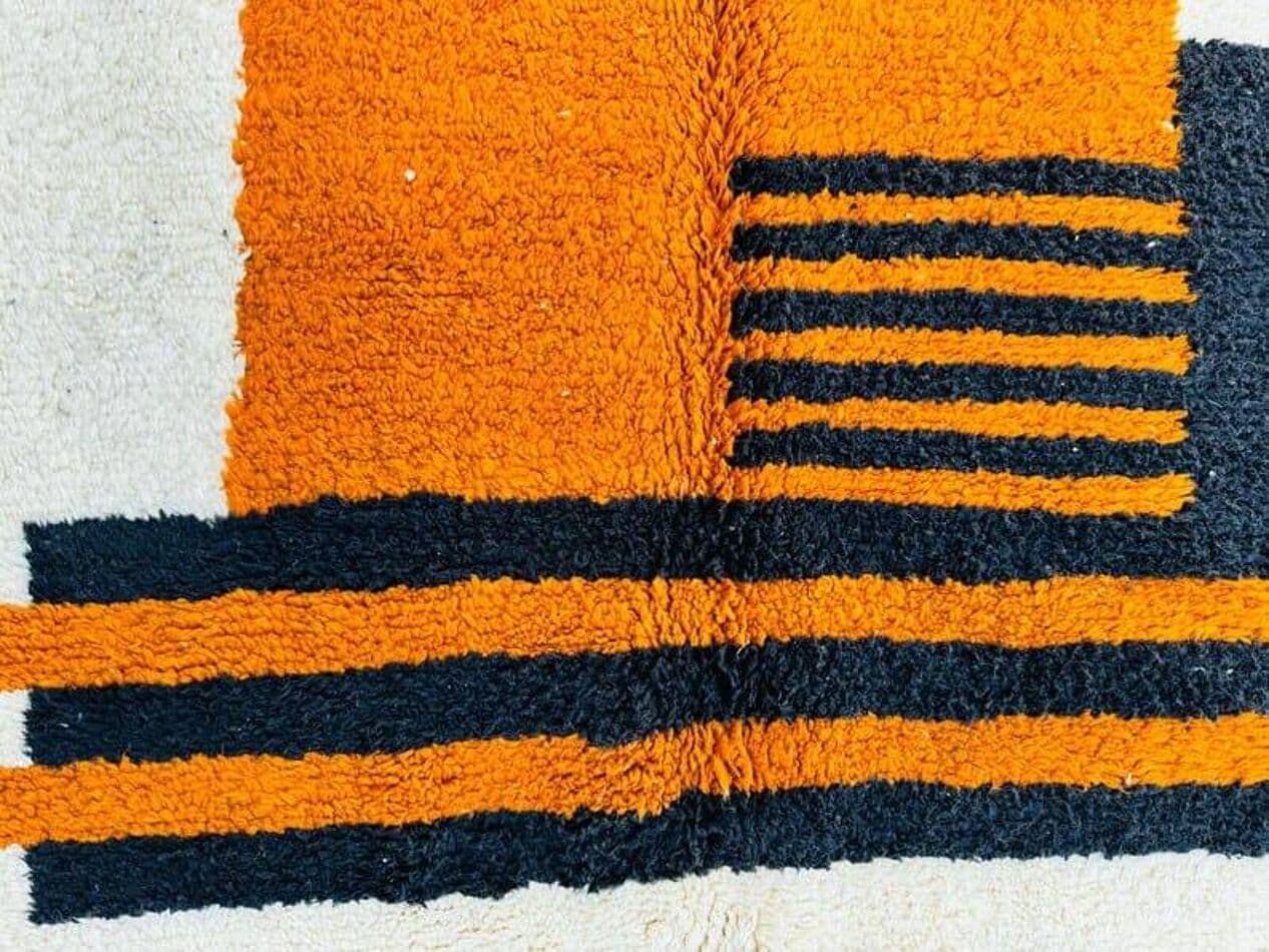 Ręcznie tkany dywan 150x250 cm, wełna, kremowy, czarny, pomarańczowy, Maroko - 204967