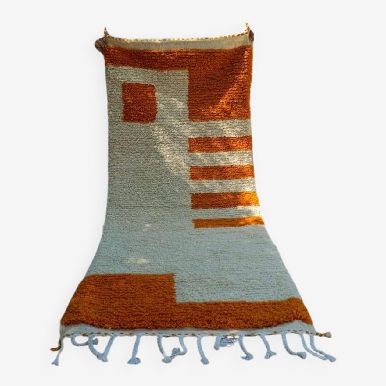 Ręcznie tkany dywan 140x260 cm, wełna, pomarańczowy, biały, Maroko - 204958