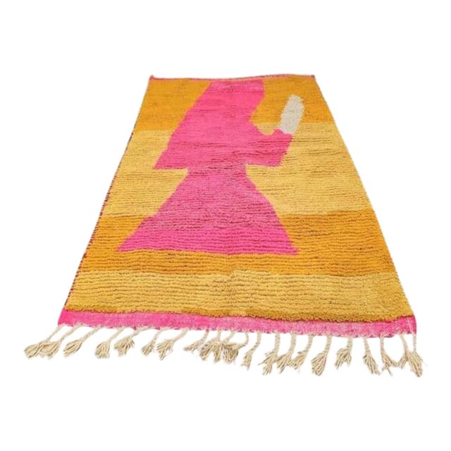 Ręcznie tkany dywan 100x200 cm, wełna, żółty, pomarańczowy, różowy, beżowy, szary, Maroko - WYMIARY
