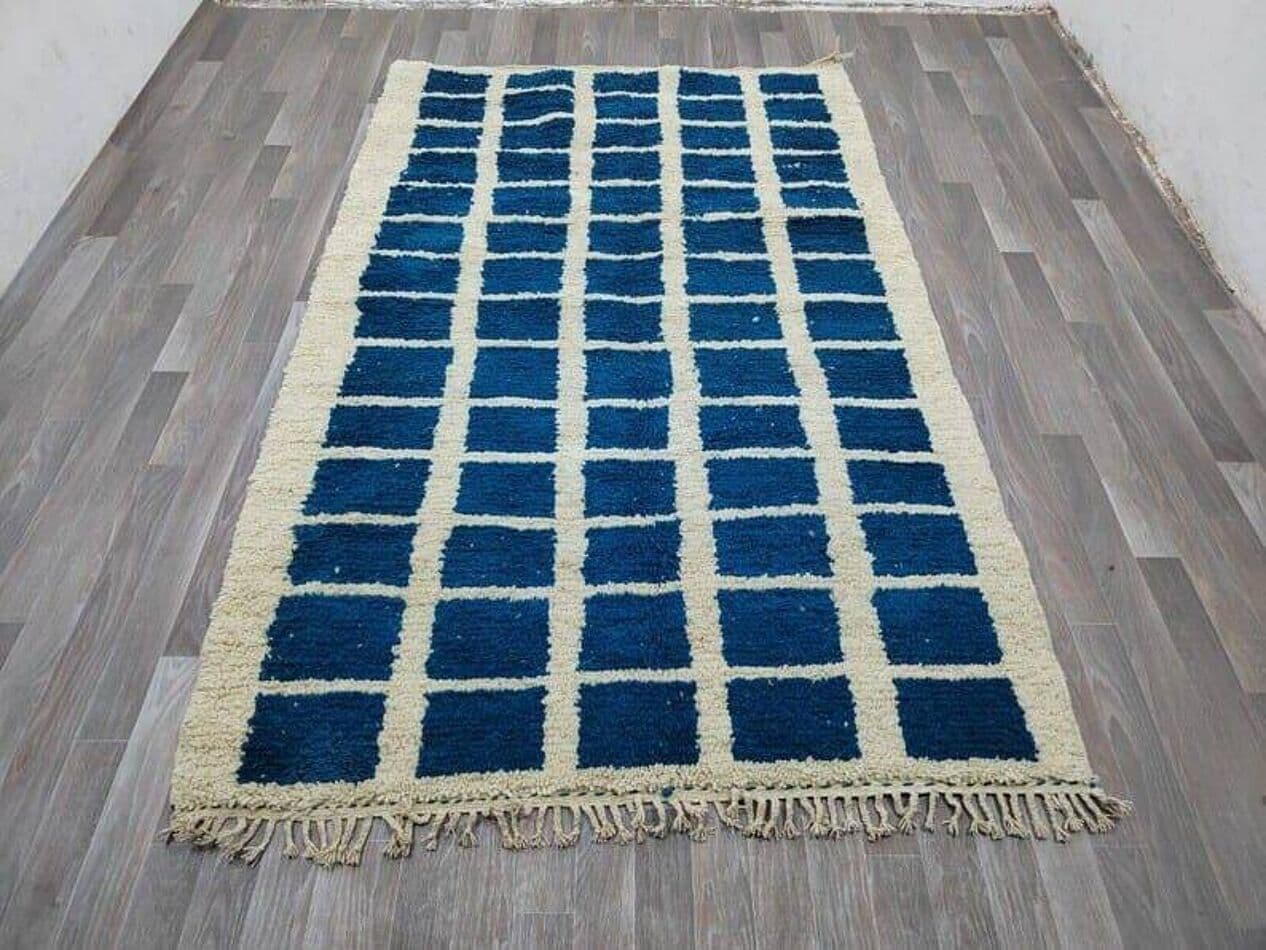 Ręcznie tkany dywan 160x250 cm, wełna, niebieski, kość słoniowa, Maroko - 204829