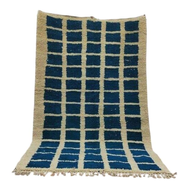 Ręcznie tkany dywan 160x250 cm, wełna, niebieski, kość słoniowa, Maroko - WYMIARY