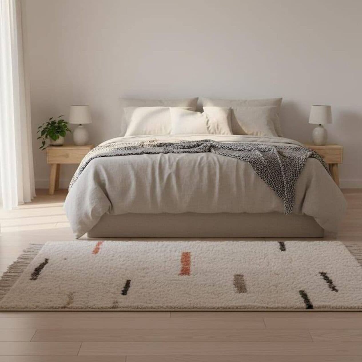 Ręcznie tkany dywan 100x200 cm, wełna, kremowy, wielokolorowy, Maroko - 204605