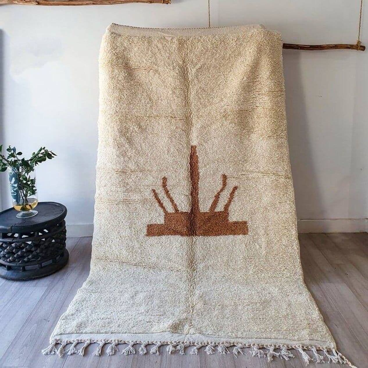 Ręcznie tkany dywan 100x200 cm, wełna, beżowy, brązowy, Maroko - 204584