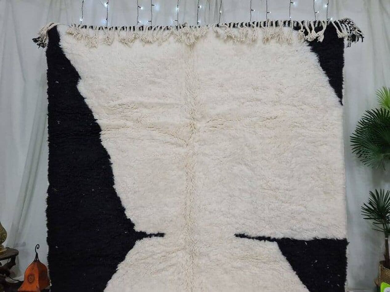 Ręcznie tkany dywan 150x250 cm, wełna, biały, czarny, Maroko - 204573