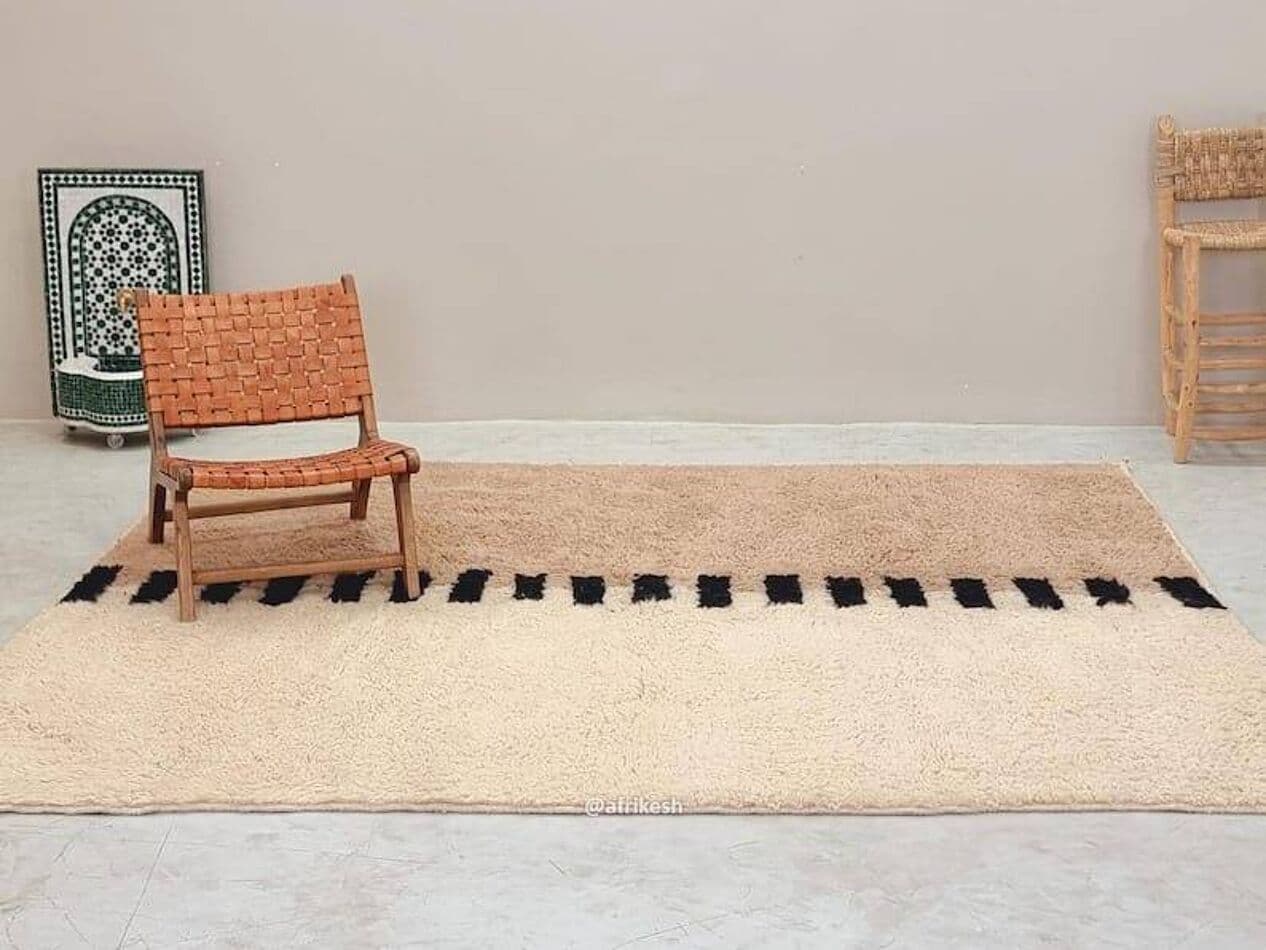 Ręcznie tkany dywan 200x300 cm, wełna, beżowy, czarny, Maroko - 204530