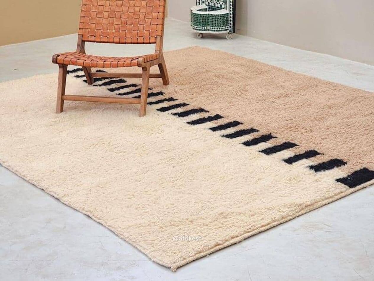 Ręcznie tkany dywan 200x300 cm, wełna, beżowy, czarny, Maroko - 204532