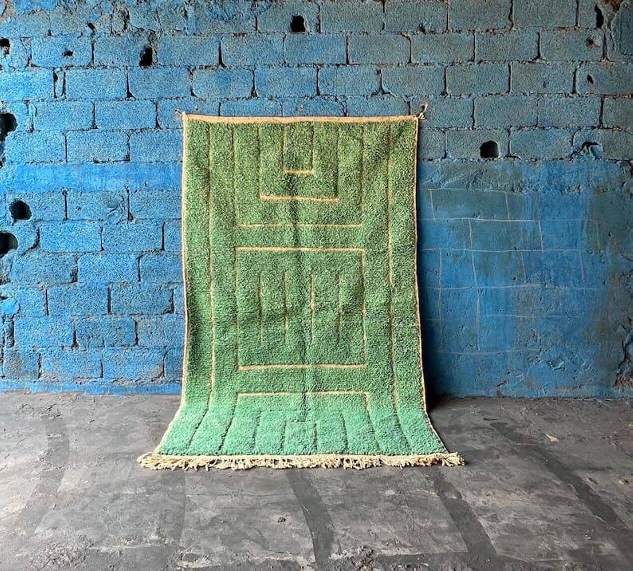 Ręcznie tkany dywan 150x250 cm, wełna, zielony, beżowy, Maroko - 204460