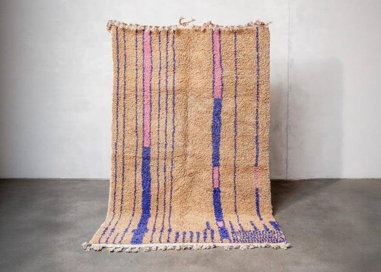 Ręcznie tkany dywan 200x300 cm, wełna, beżowy, niebieski, różowy, Maroko - 204415