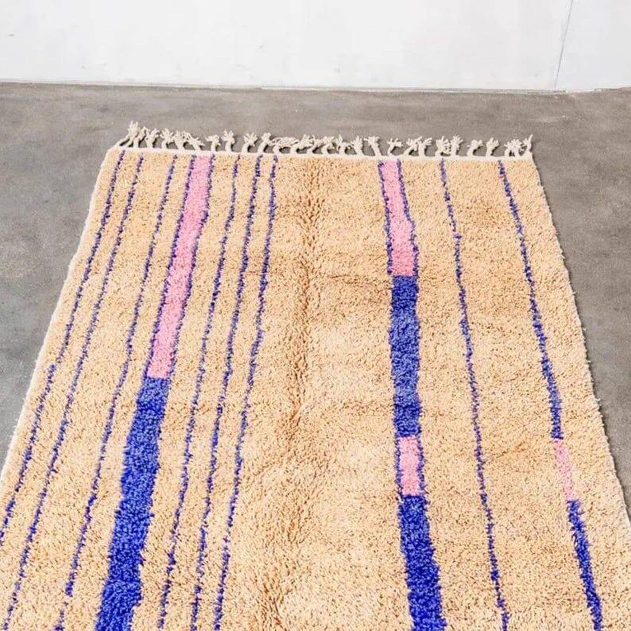 Ręcznie tkany dywan 200x300 cm, wełna, beżowy, niebieski, różowy, Maroko - 204414