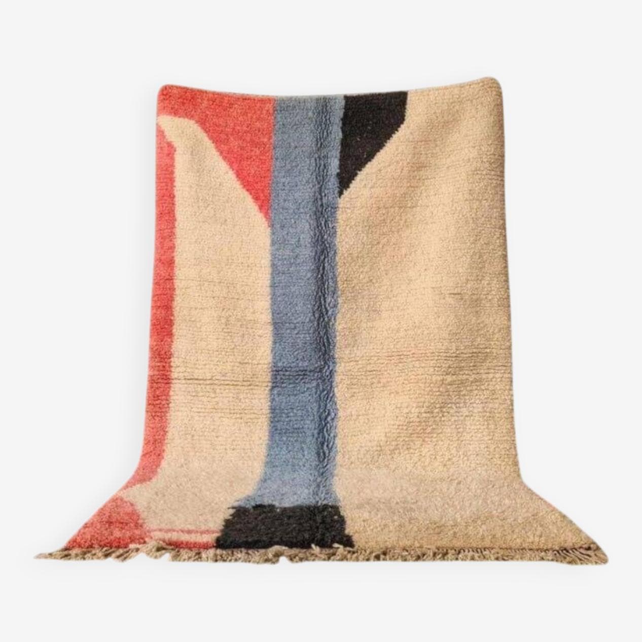 Ręcznie tkany dywan 150x250 cm, wełna, beżowy, czerwony, niebieski, czarny, Maroko - 204389