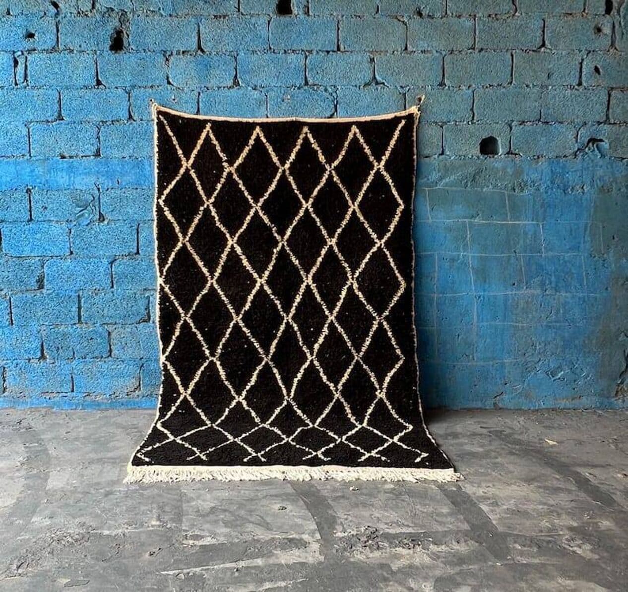 Ręcznie tkany dywan 100x200 cm, wełna, czarny, Maroko - 204375