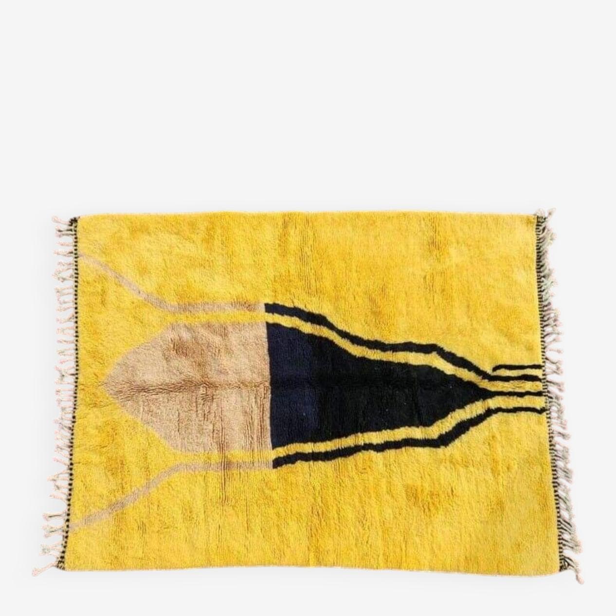 Ręcznie tkany dywan 160x240 cm, wełna, żółty, Maroko - 204331