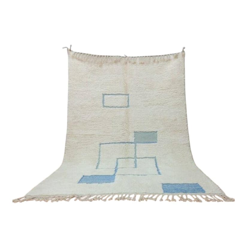 Ręcznie tkany dywan 100x200 cm, wełna, biały, niebieski, Maroko