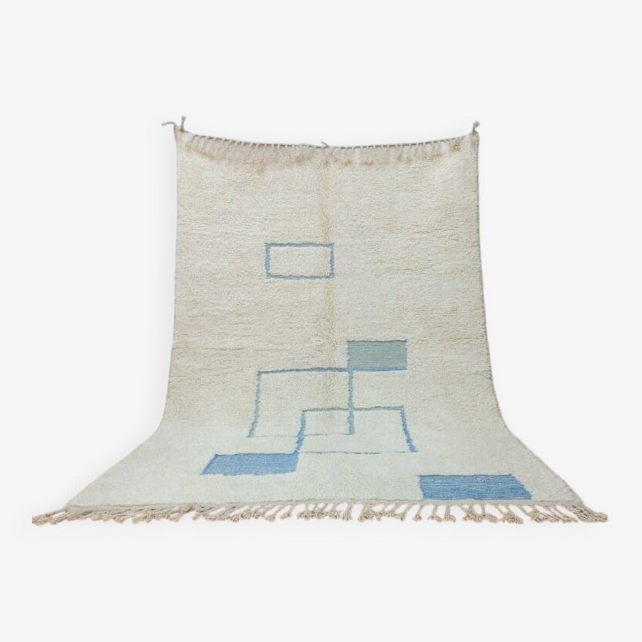 Ręcznie tkany dywan 100x200 cm, wełna, biały, niebieski, Maroko - 204251