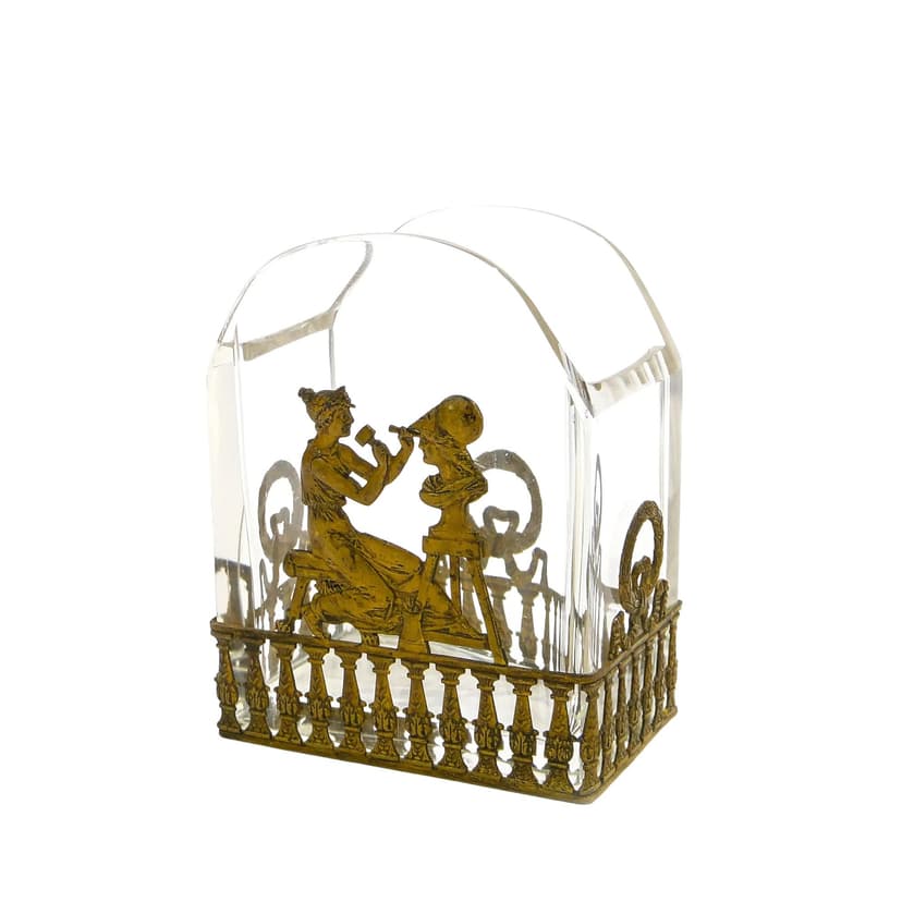 Postument na wizytówki Empire, kryształ przezroczysty, brąz złocony, Francja, XIX wiek