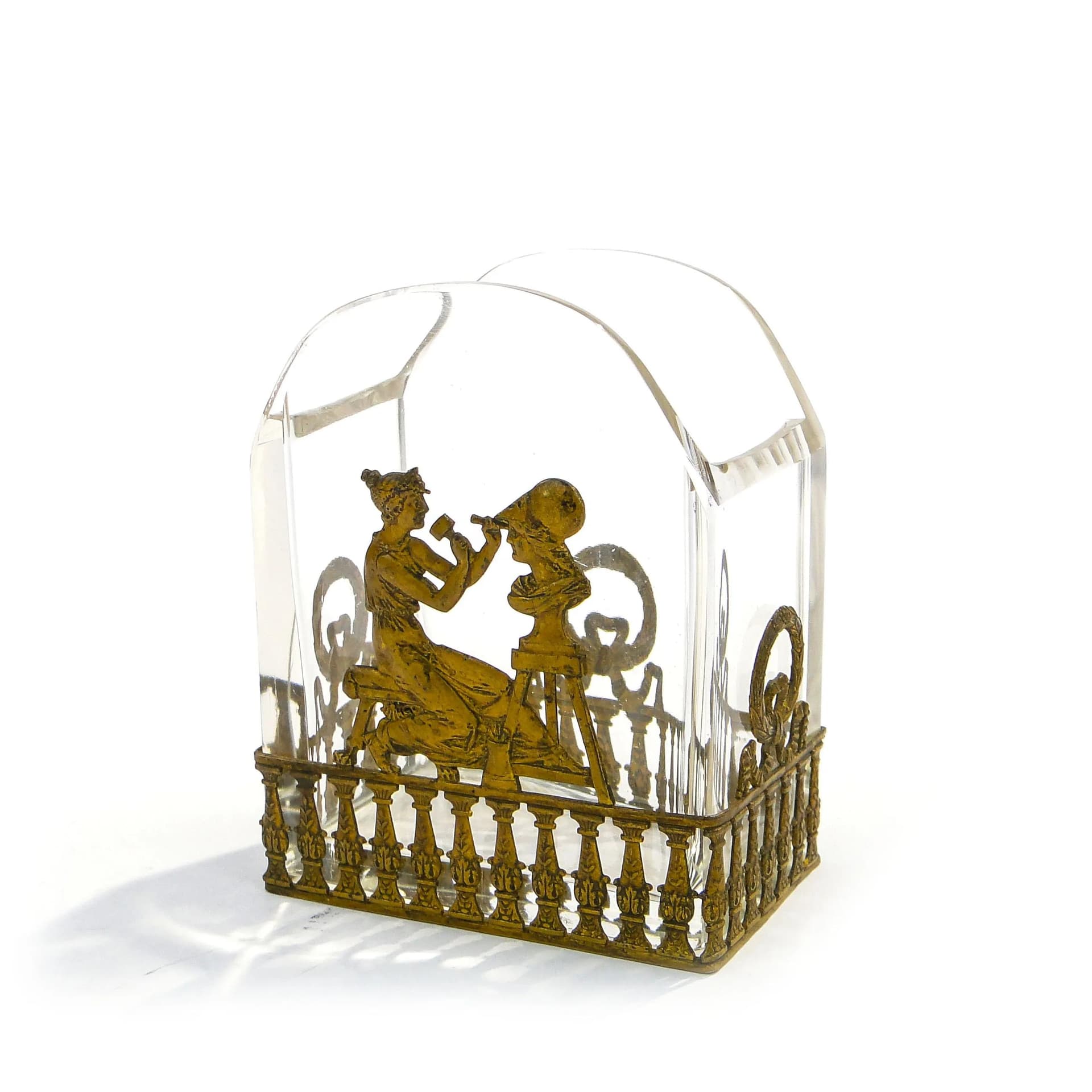 Postument na wizytówki Empire, kryształ przezroczysty, brąz złocony, Francja, XIX wiek - 14718