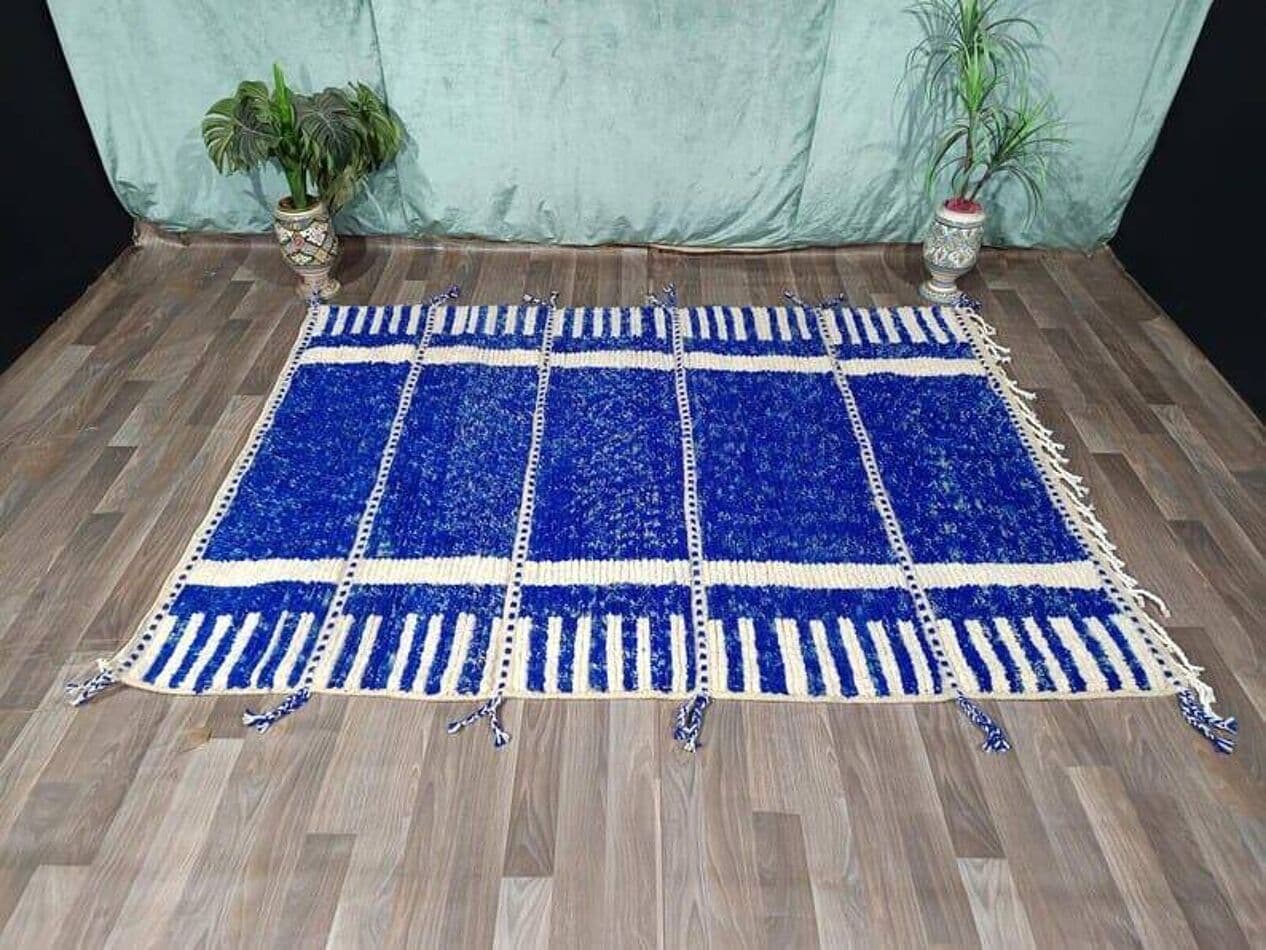 Ręcznie tkany dywan 200x300 cm, wełna, niebieski, biały, Maroko - 204222