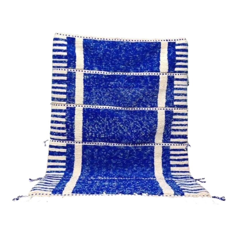 Ręcznie tkany dywan 100x200 cm, wełna, niebieski, biały, Maroko