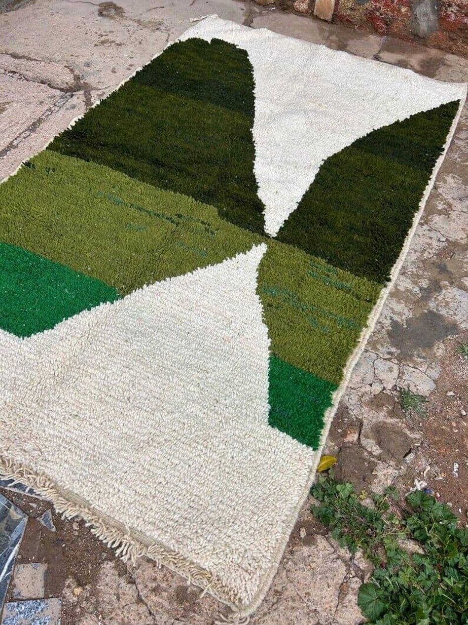 Ręcznie tkany dywan 100x200 cm, wełna, zielony, Maroko - 204026
