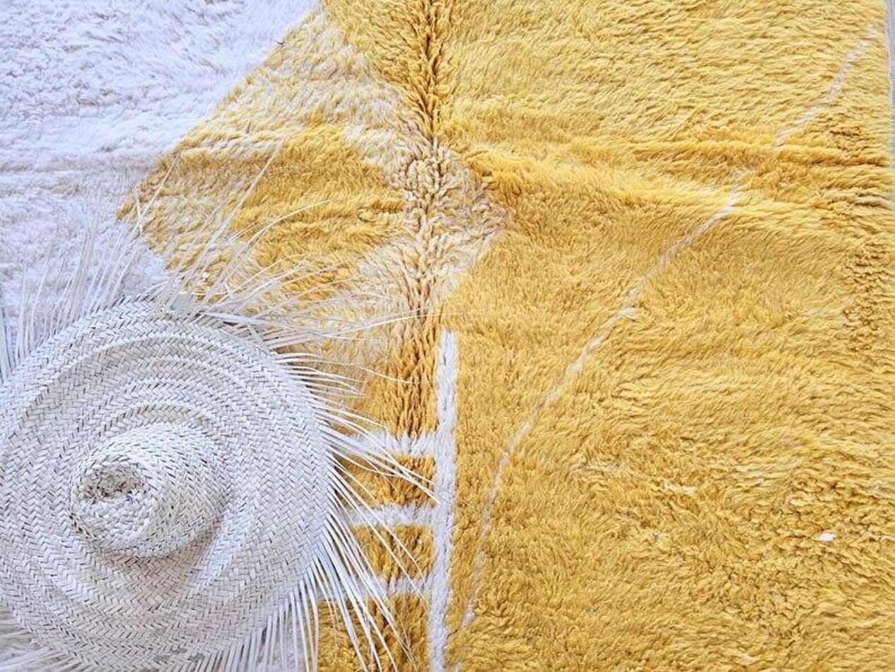 Ręcznie tkany dywan 160x240 cm, wełna, żółty, biały, Maroko - 203979