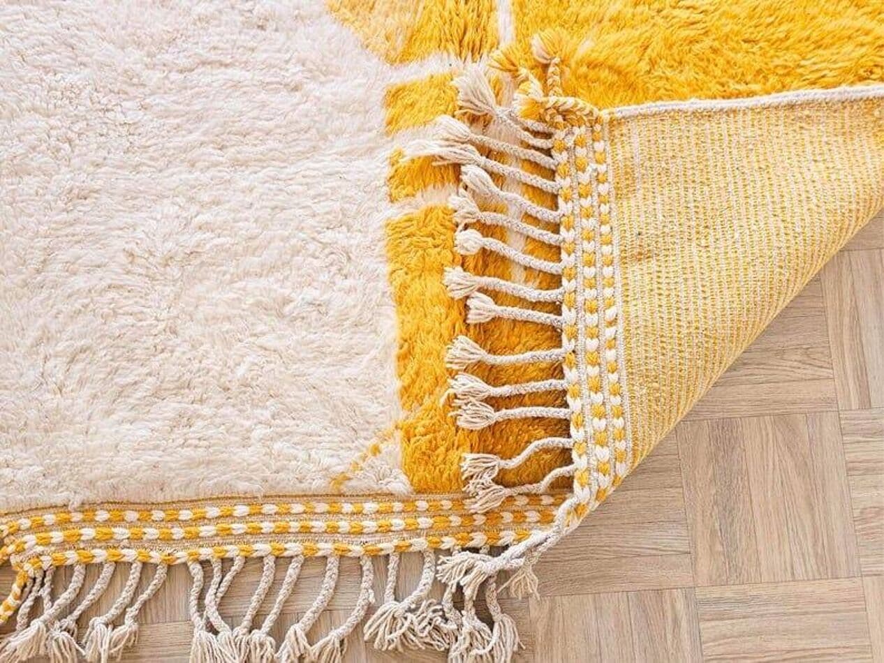 Ręcznie tkany dywan 160x240 cm, wełna, żółty, biały, Maroko - 203975