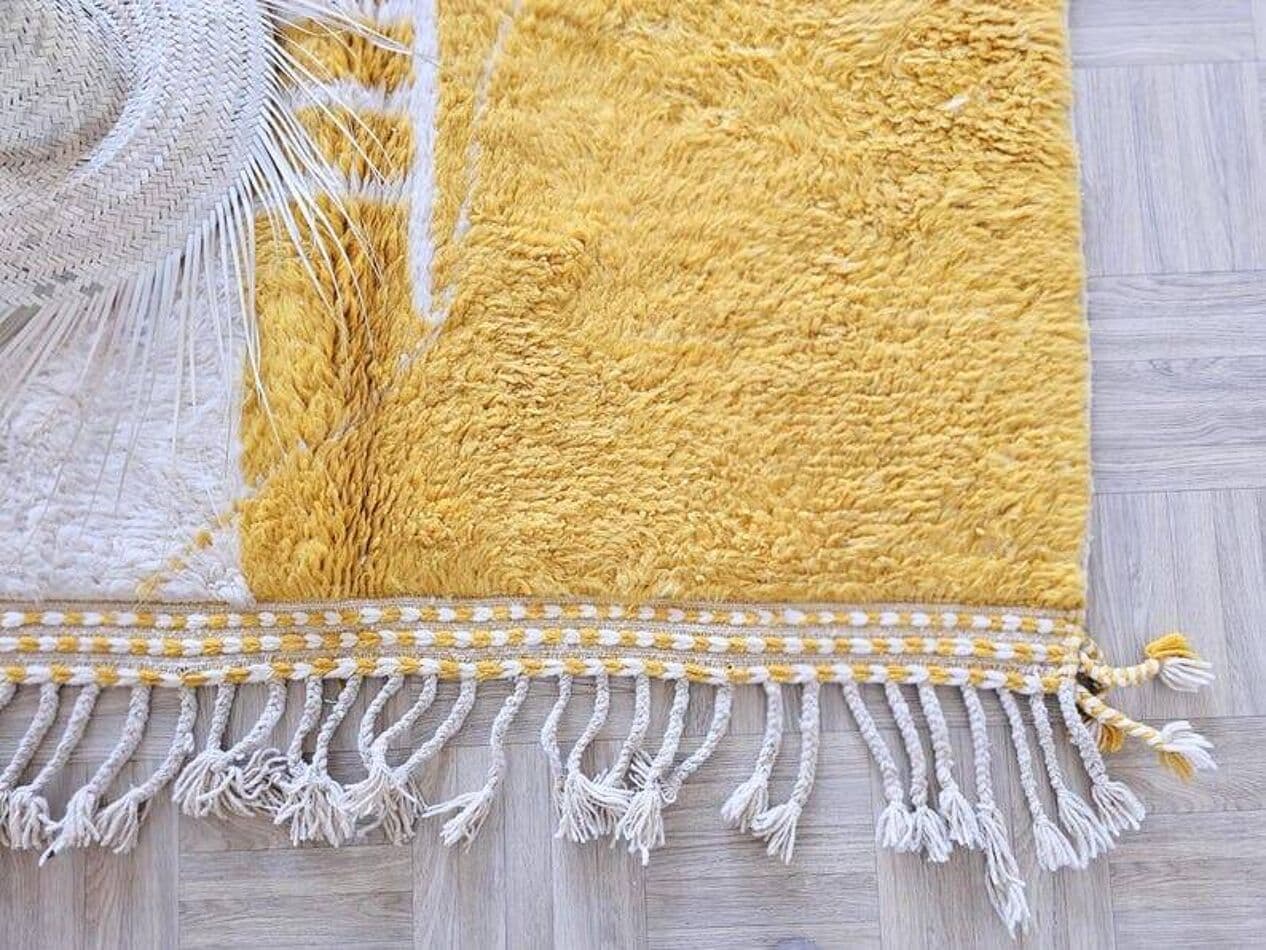 Ręcznie tkany dywan 160x240 cm, wełna, żółty, biały, Maroko - 203978