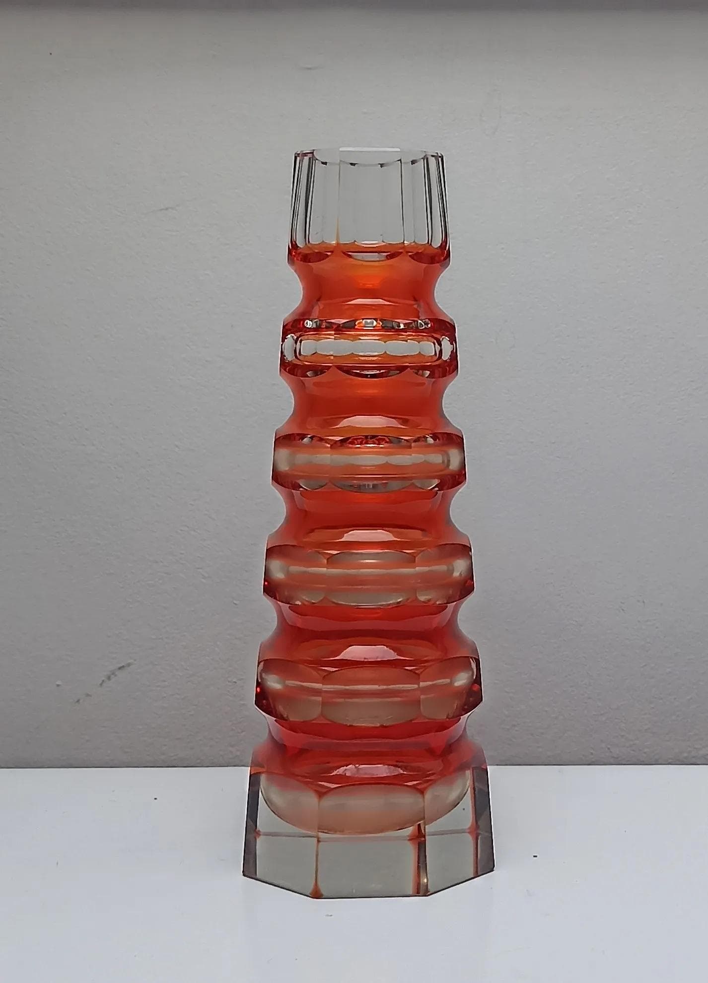 Wazon Art Deco Haida, szkło czerwony, Carl Meltzer, Czechosłowacja, lata 20. - 14897