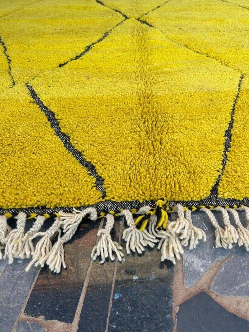 Handwoven rug 100x200 cm, wool, yellow, Morocco - 203916