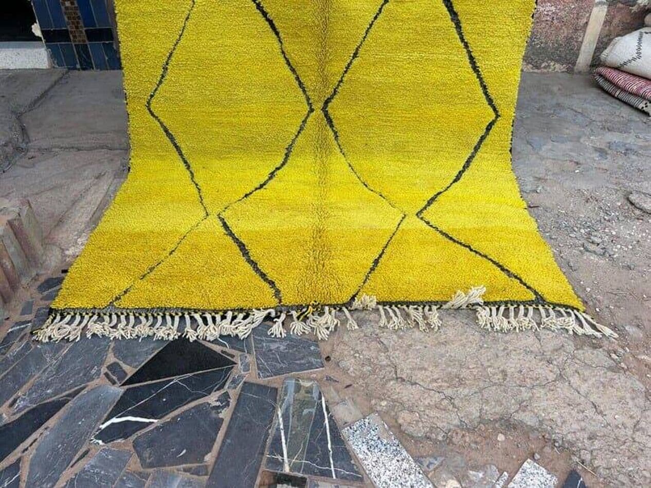 Handwoven rug 100x200 cm, wool, yellow, Morocco - 203917