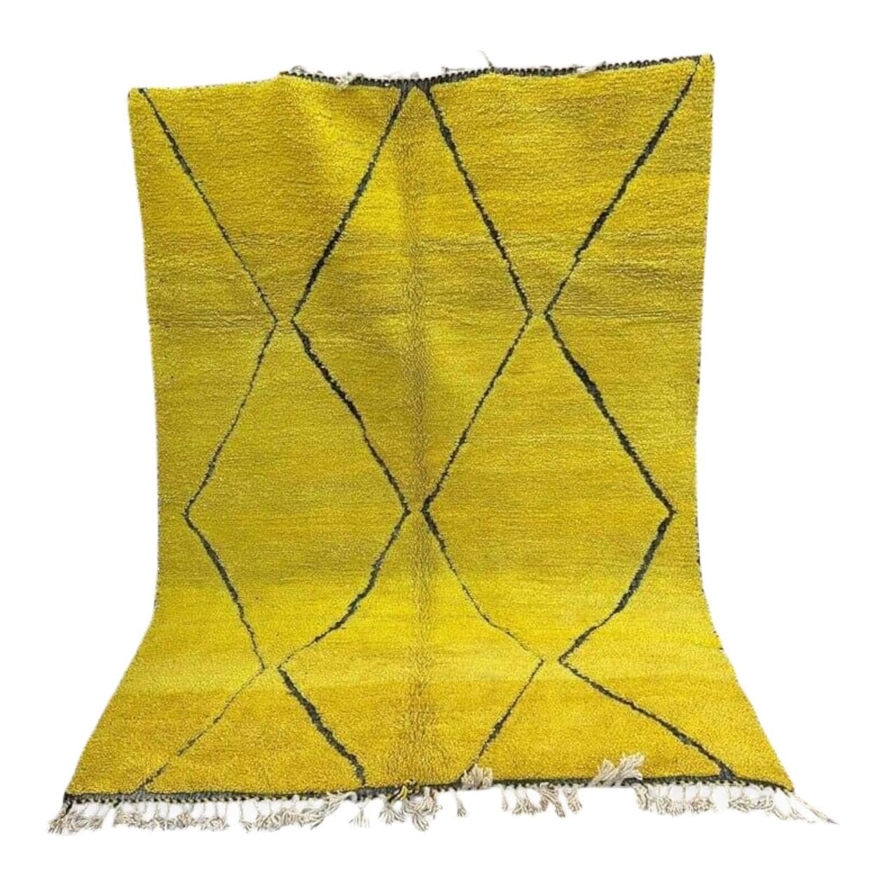 Handwoven rug 100x200 cm, wool, yellow, Morocco