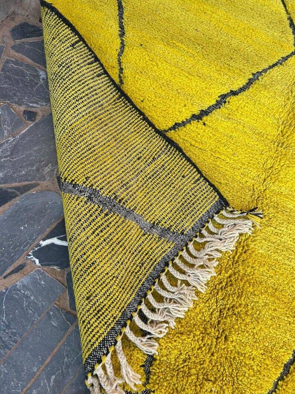 Handwoven rug 100x200 cm, wool, yellow, Morocco - 203918