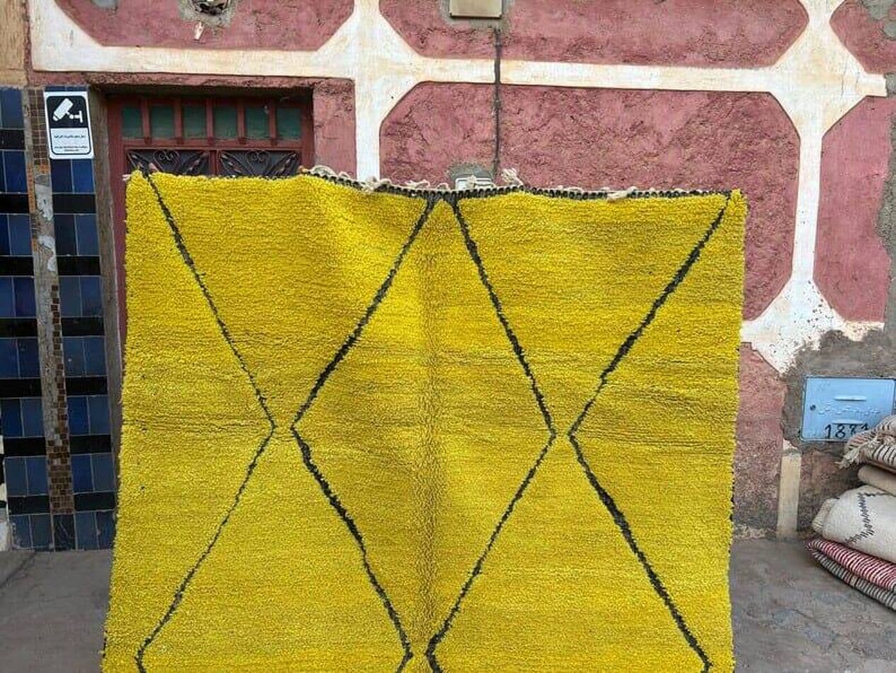 Handwoven rug 100x200 cm, wool, yellow, Morocco - 203913