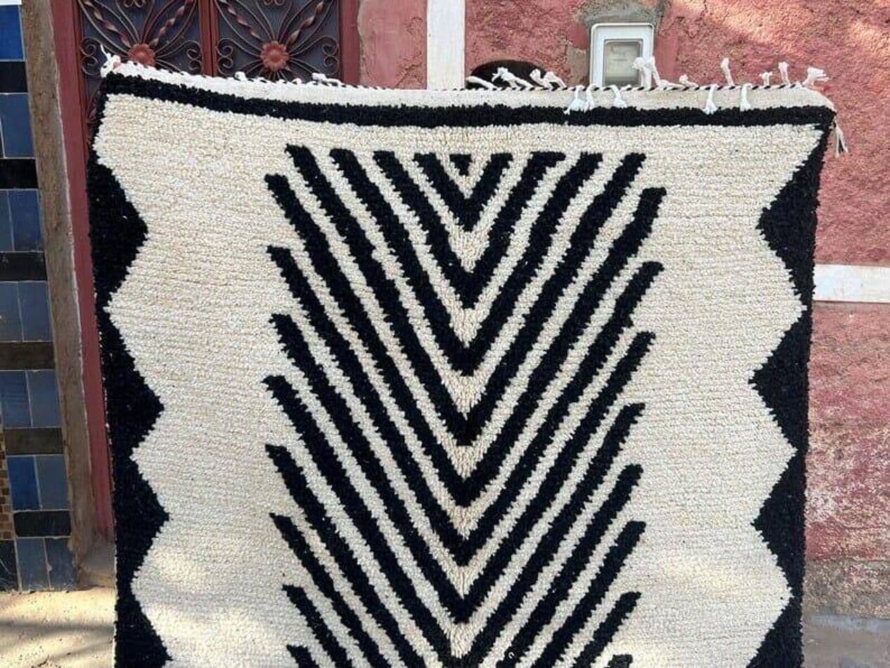 Ręcznie tkany dywan 200x300 cm, wełna, biały, czarny, Maroko - 203868