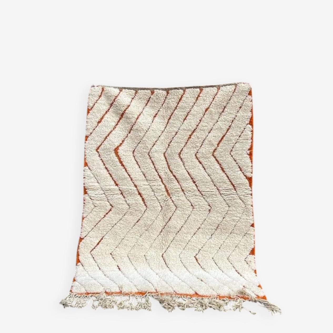Ręcznie tkany dywan 200x300 cm, wełna, biały, pomarańczowy, Maroko - 203806