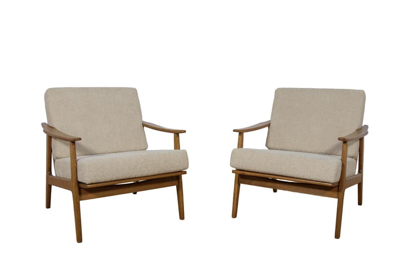 Para foteli Model 5825, boucle kremowy, buk, Polska, lata 60.