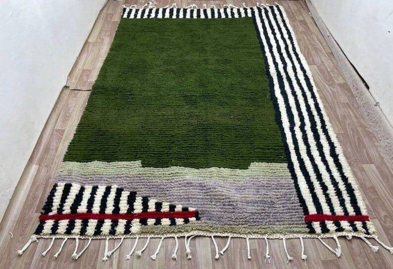 Ręcznie tkany dywan 200x300 cm, wełna, zielony, czarny, kość słoniowa, czerwony, szary, Maroko - 205792