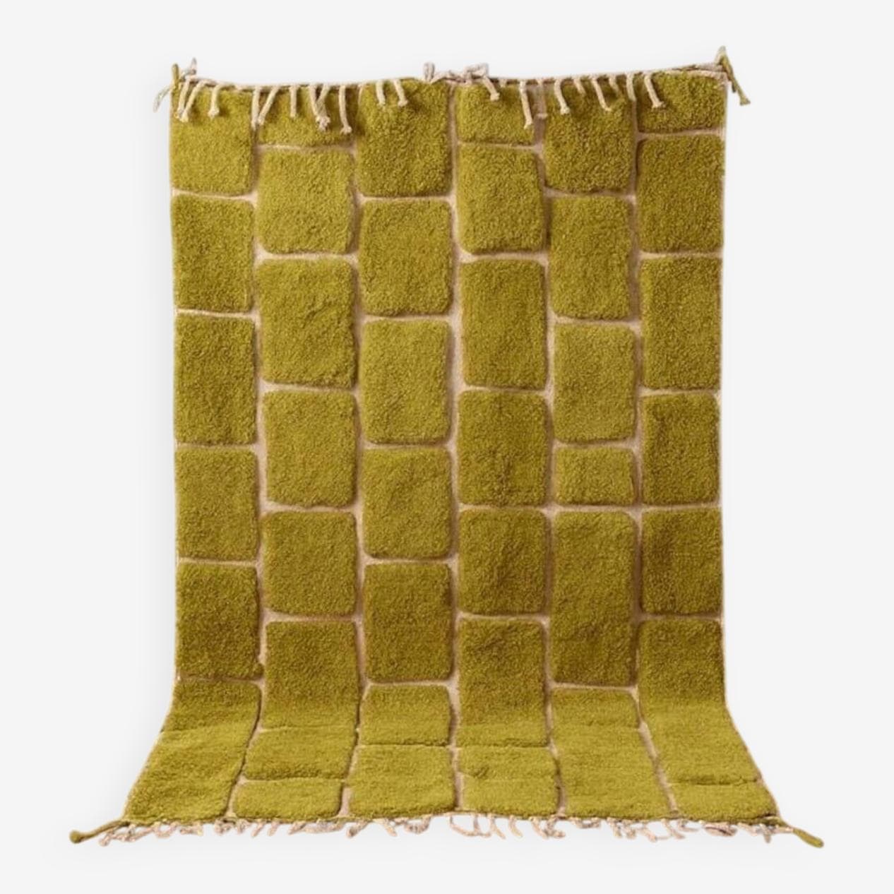 Handmade wool rug 100x200 cm, olive, Morocco - 207102