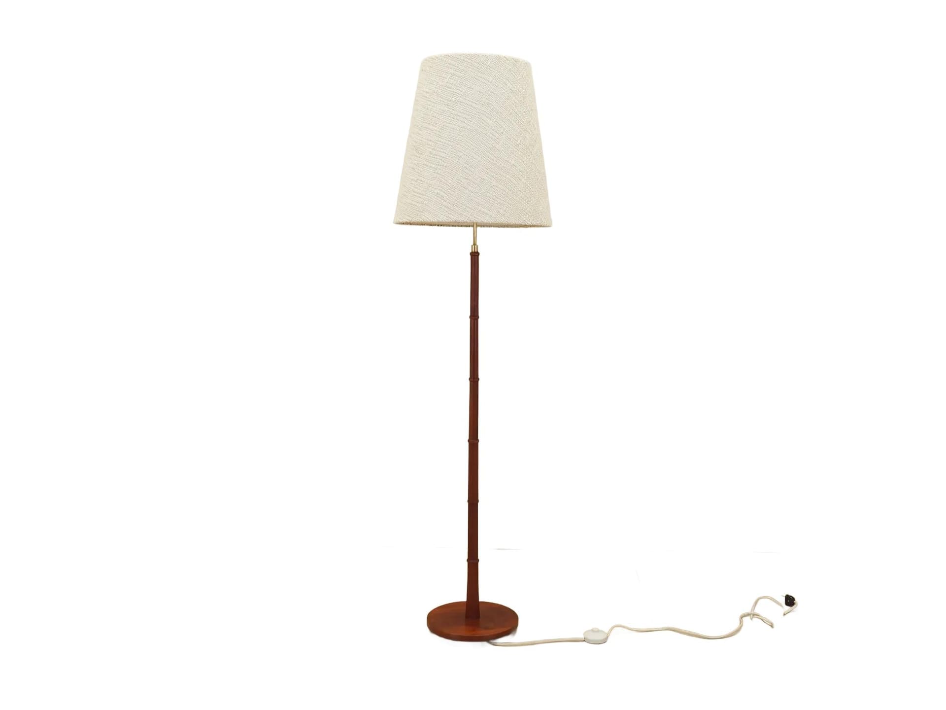 Lampa podłogowa, teak brązowy, metal, Dania, lata 70.