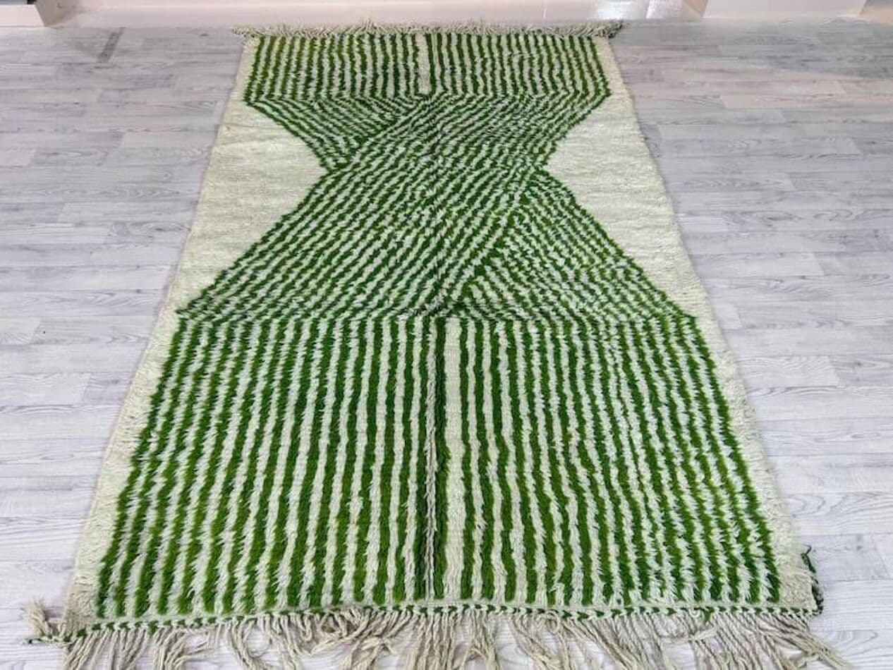 Hand-woven rug 100x200 cm, wool, green, Morocco - 206926