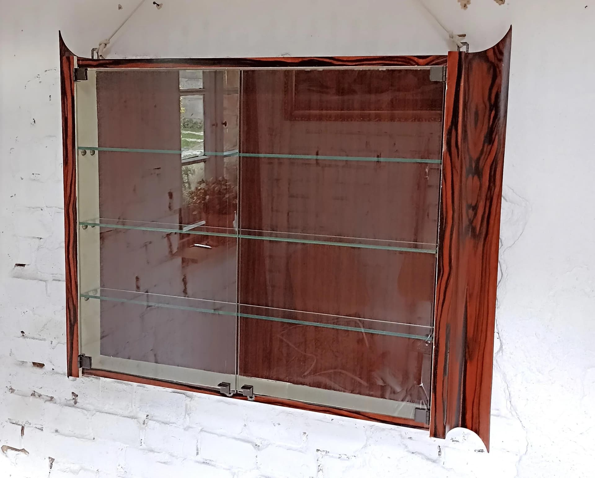 Wall-mounted display cabinet, brown wood, Poland, 1960s. - 14863